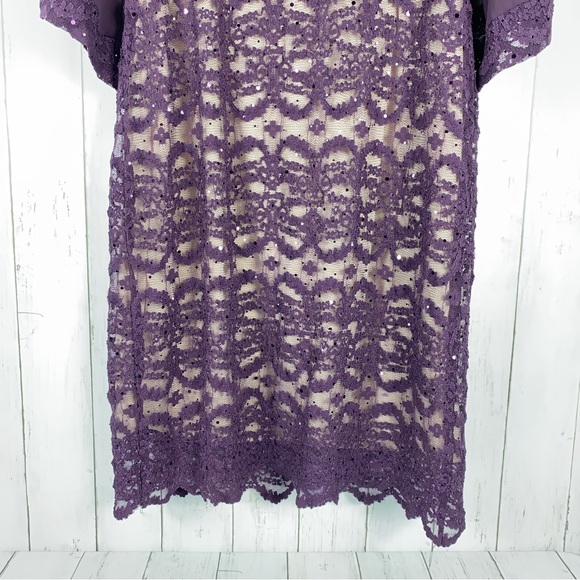 R&M Richards Womens Dress Size 14W Purple Sequin Lace Overlay Chiffon Midi - Picture 7 of 11